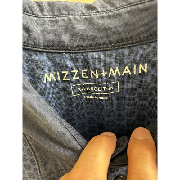 Mizzen + Main Shirt Mens XL Blue Polo Geometric Trim Fit Short Sleeve Golf - Picture 6 of 8